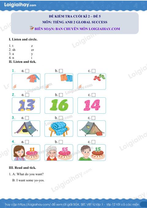 Đề thi học kì 2 Tiếng Anh 2 Global Success - Đề số 5